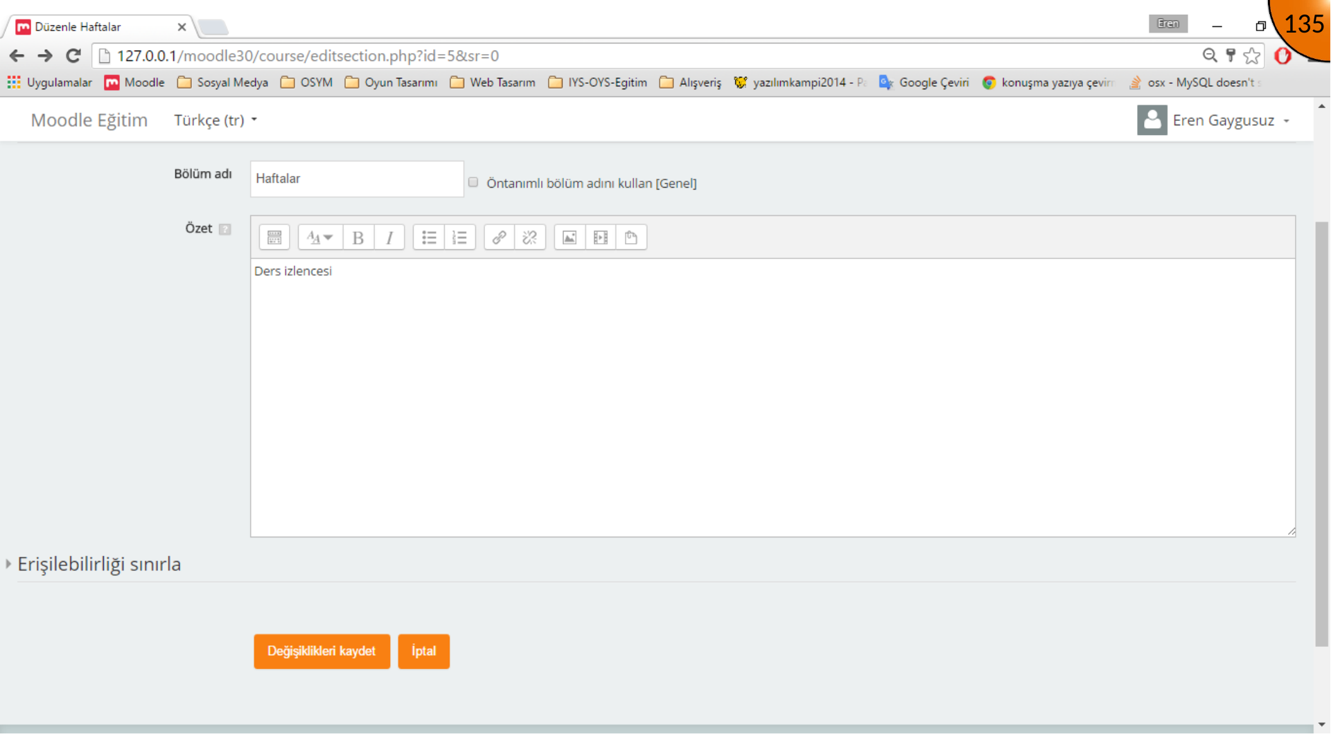 Adding a Moodle course section name and summary