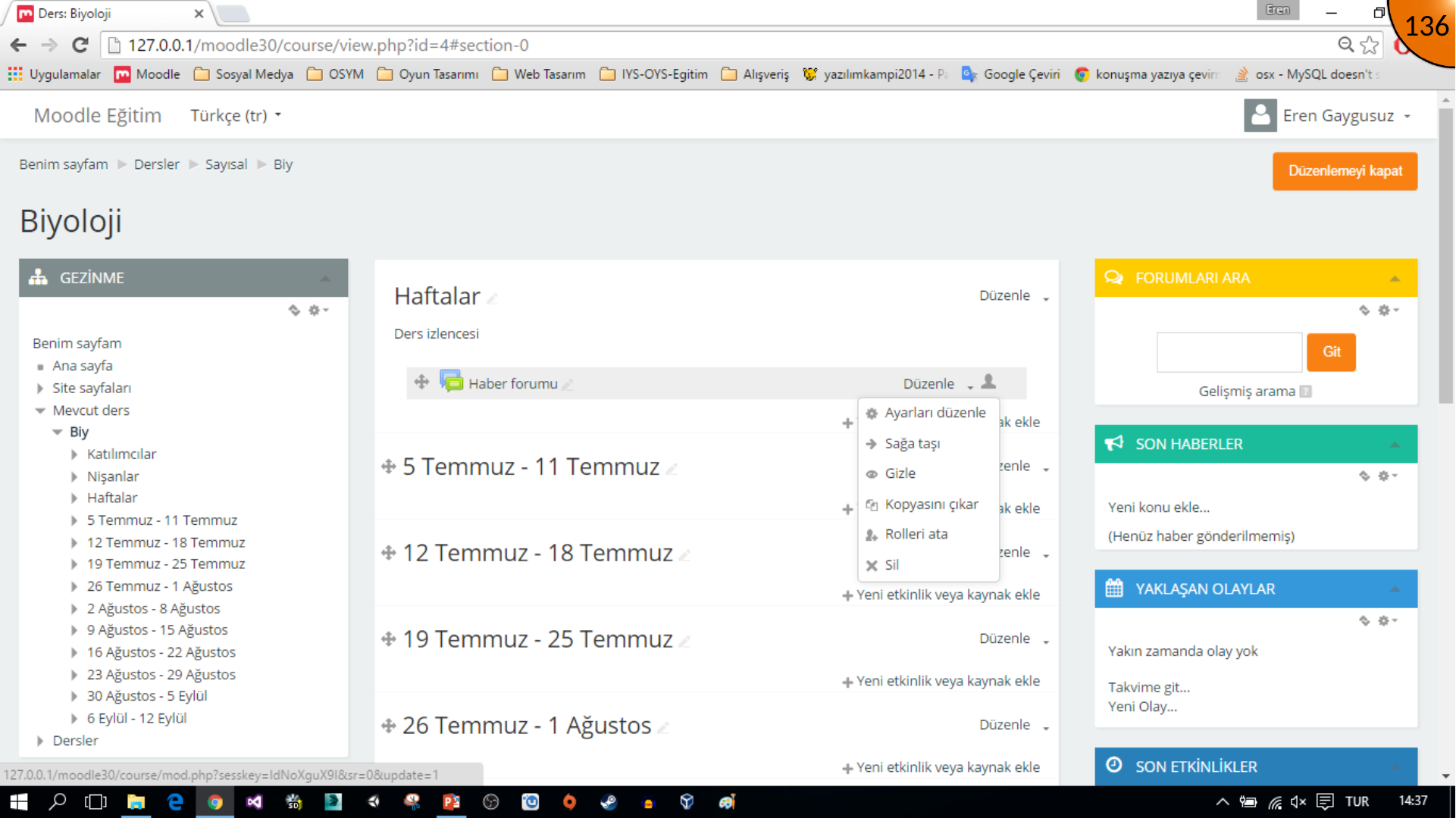 Moodle activity editing menu