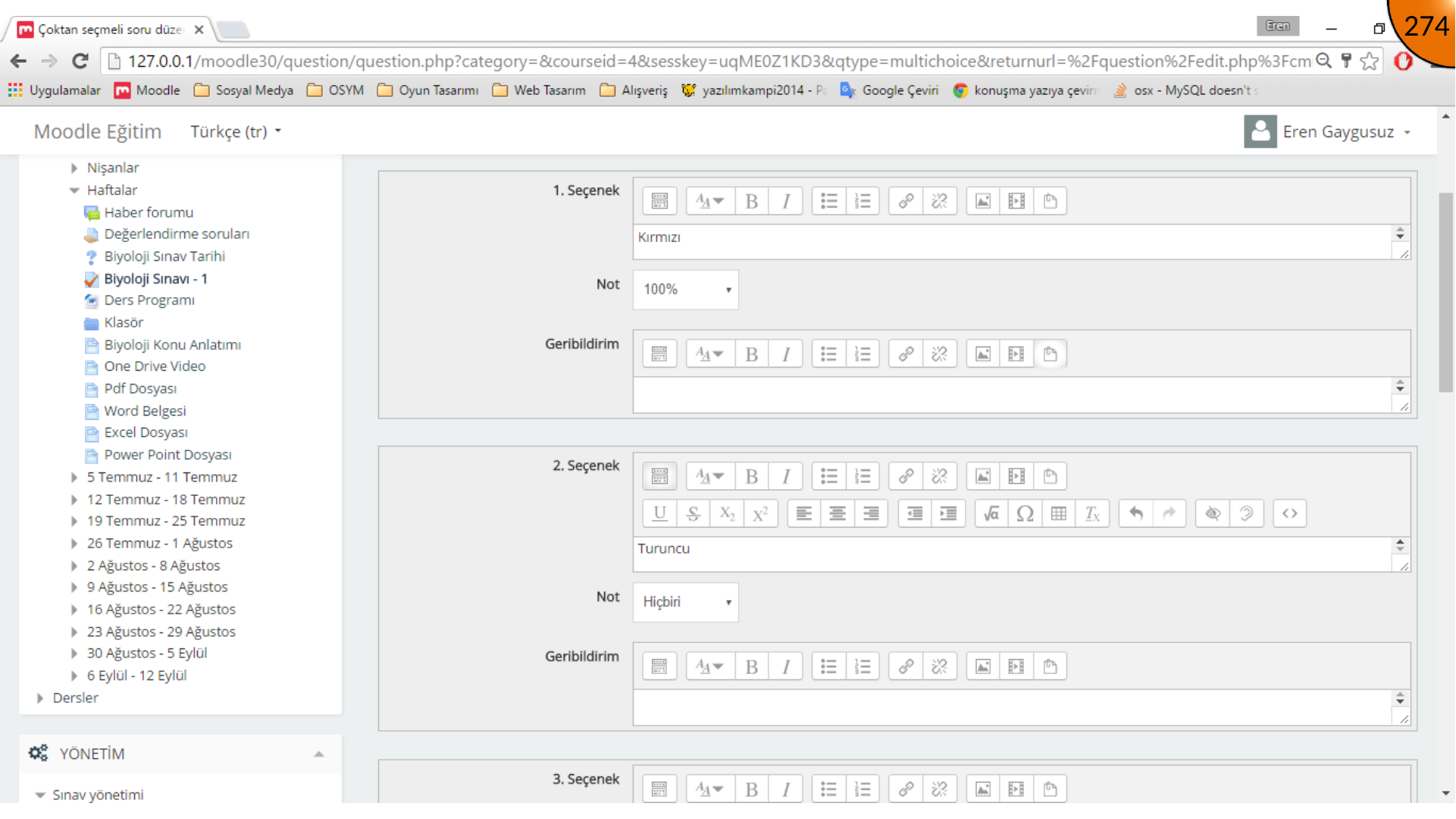 Configuring multiple choice answers and grades