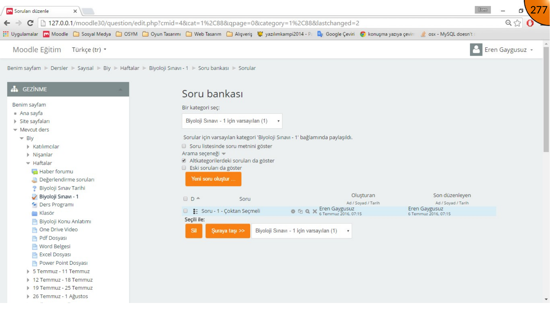 Moodle question bank controls for created question