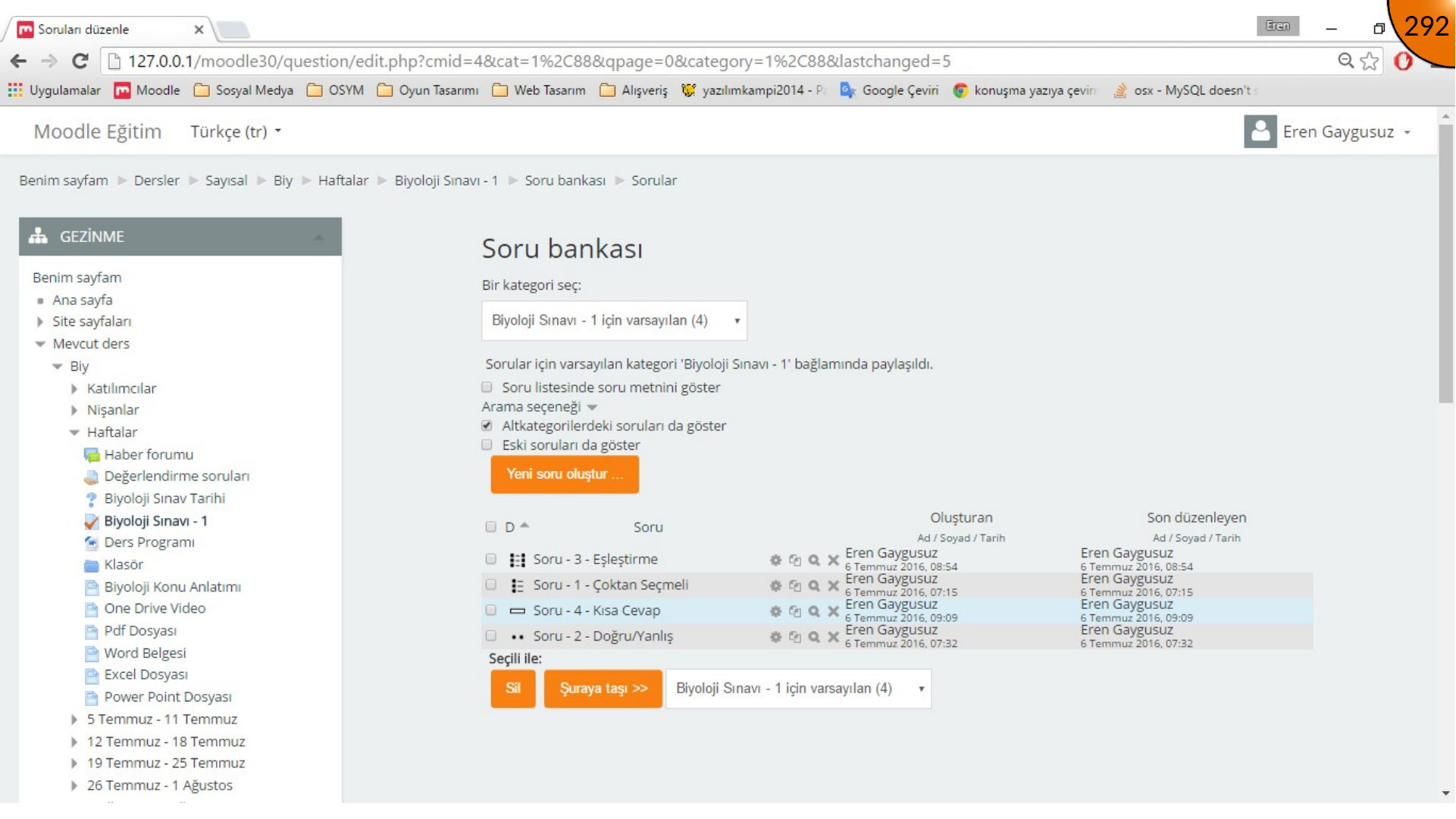 Question bank containing created questions