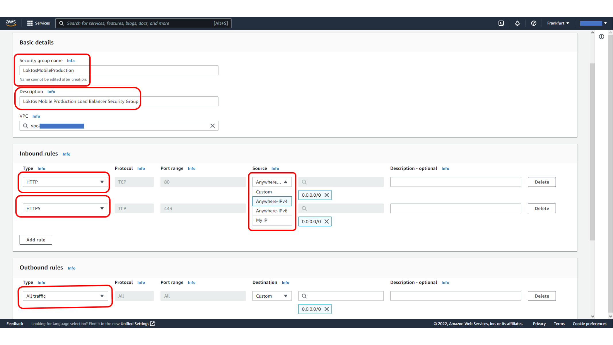 Adding HTTP and HTTPS inbound rules for the load balancer
