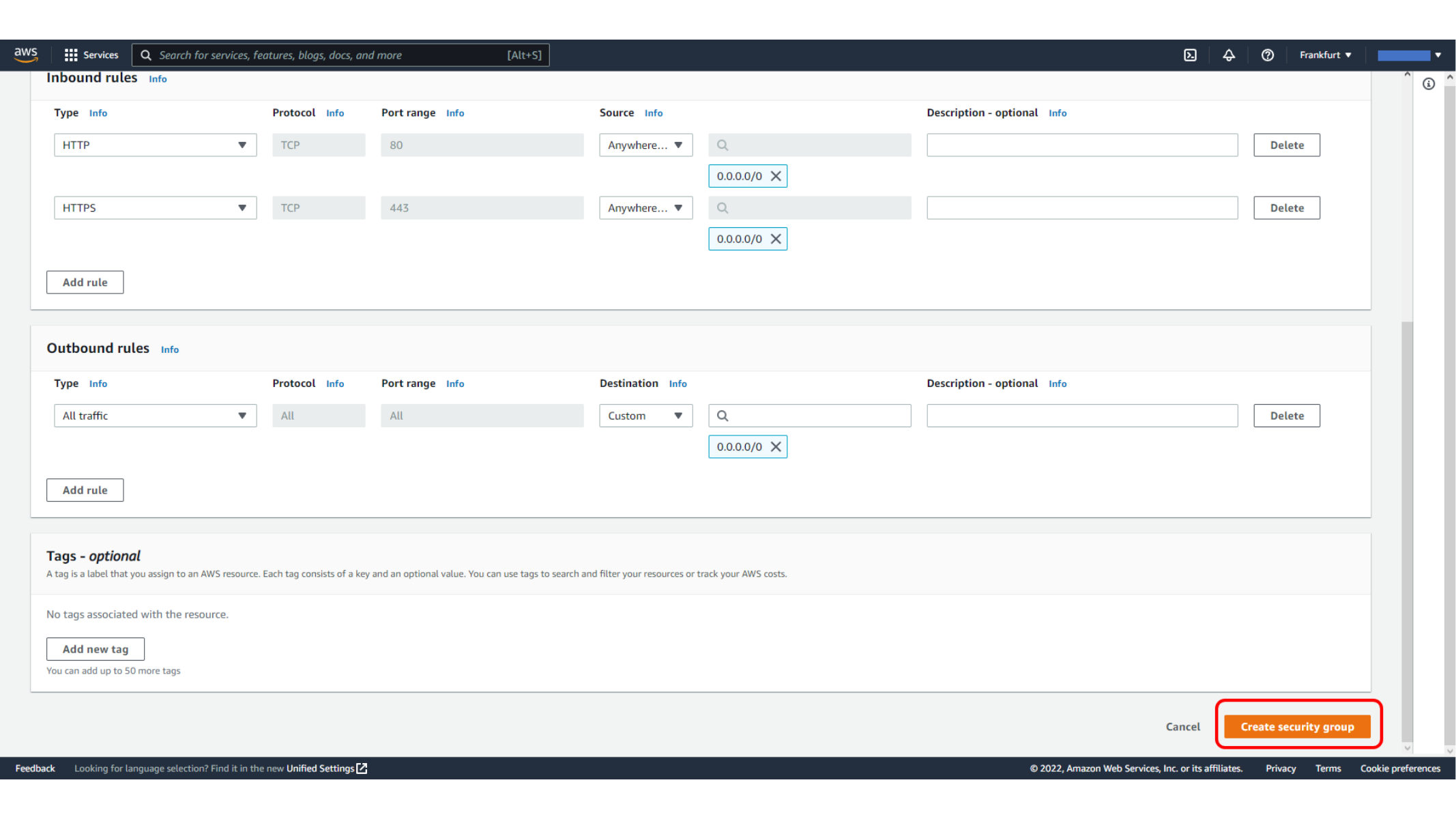 Reviewing load balancer security group rules