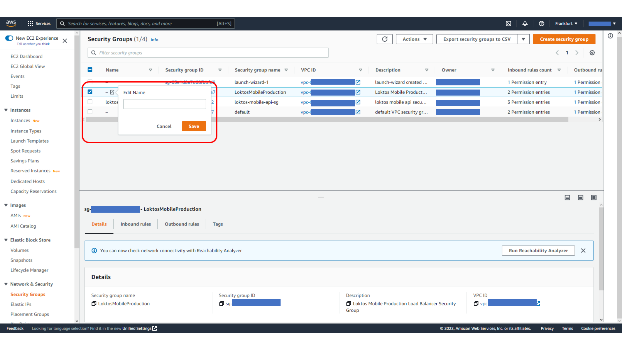 Created security group for the Application Load Balancer
