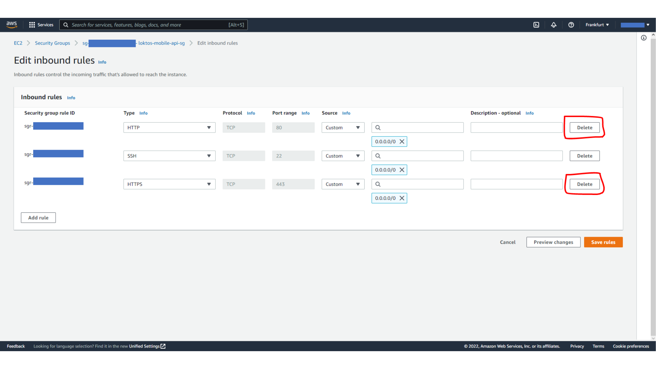Removing unnecessary public inbound rules