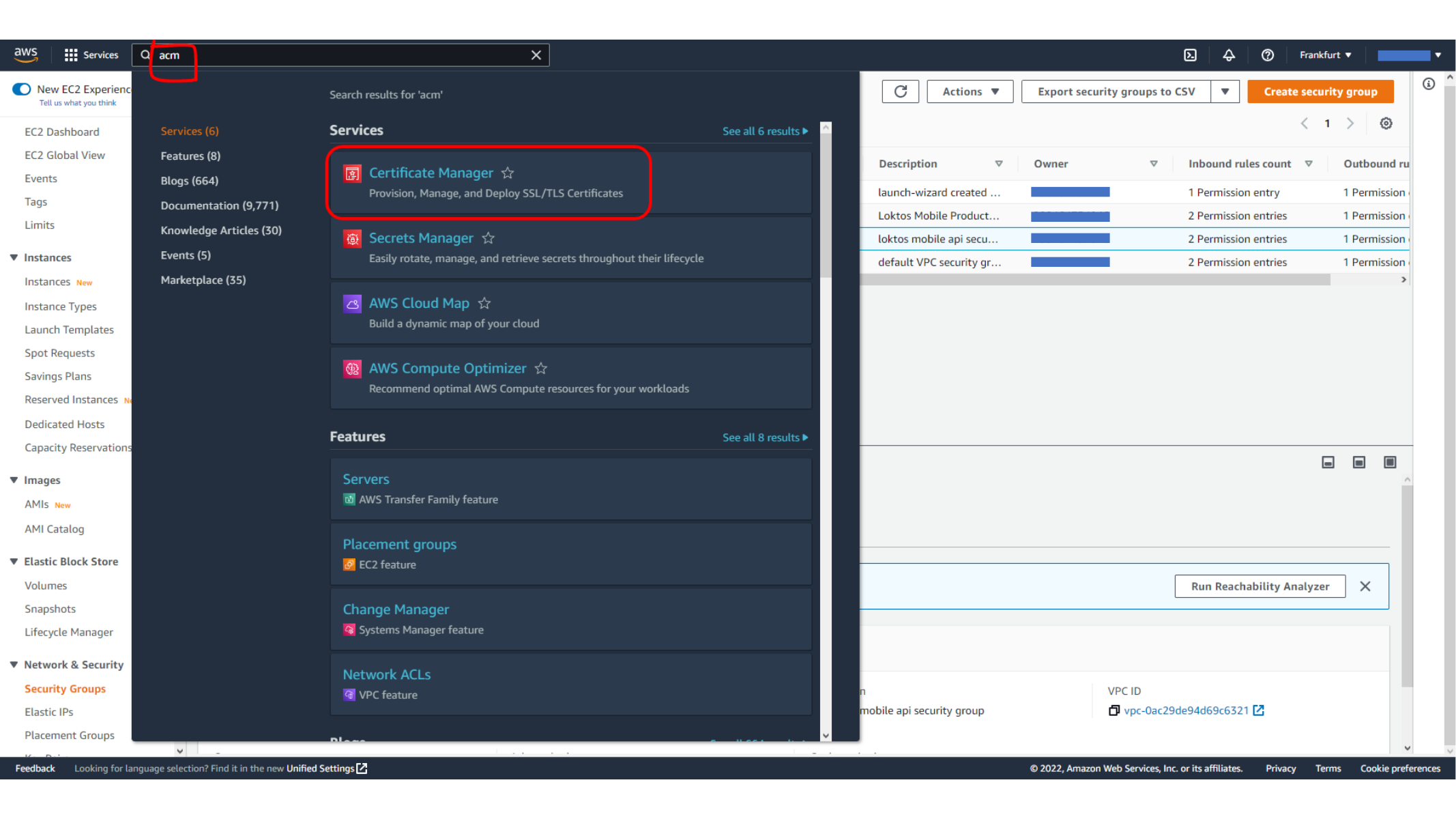 Opening AWS Certificate Manager
