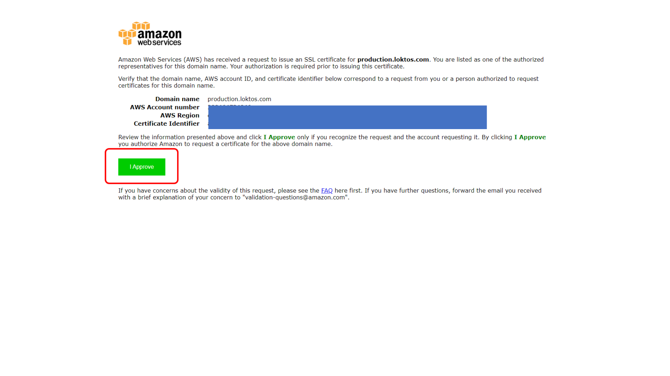 ACM certificate pending validation