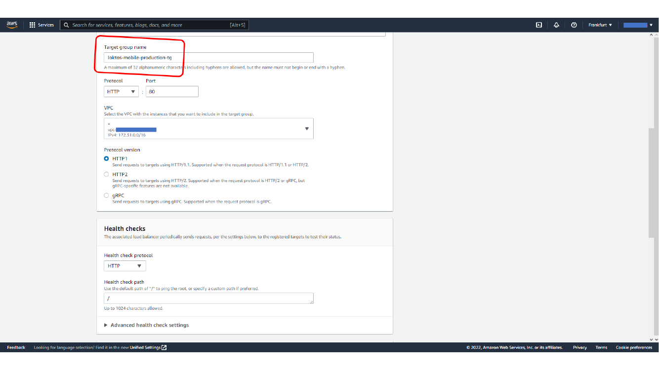 Configuring target group health check settings