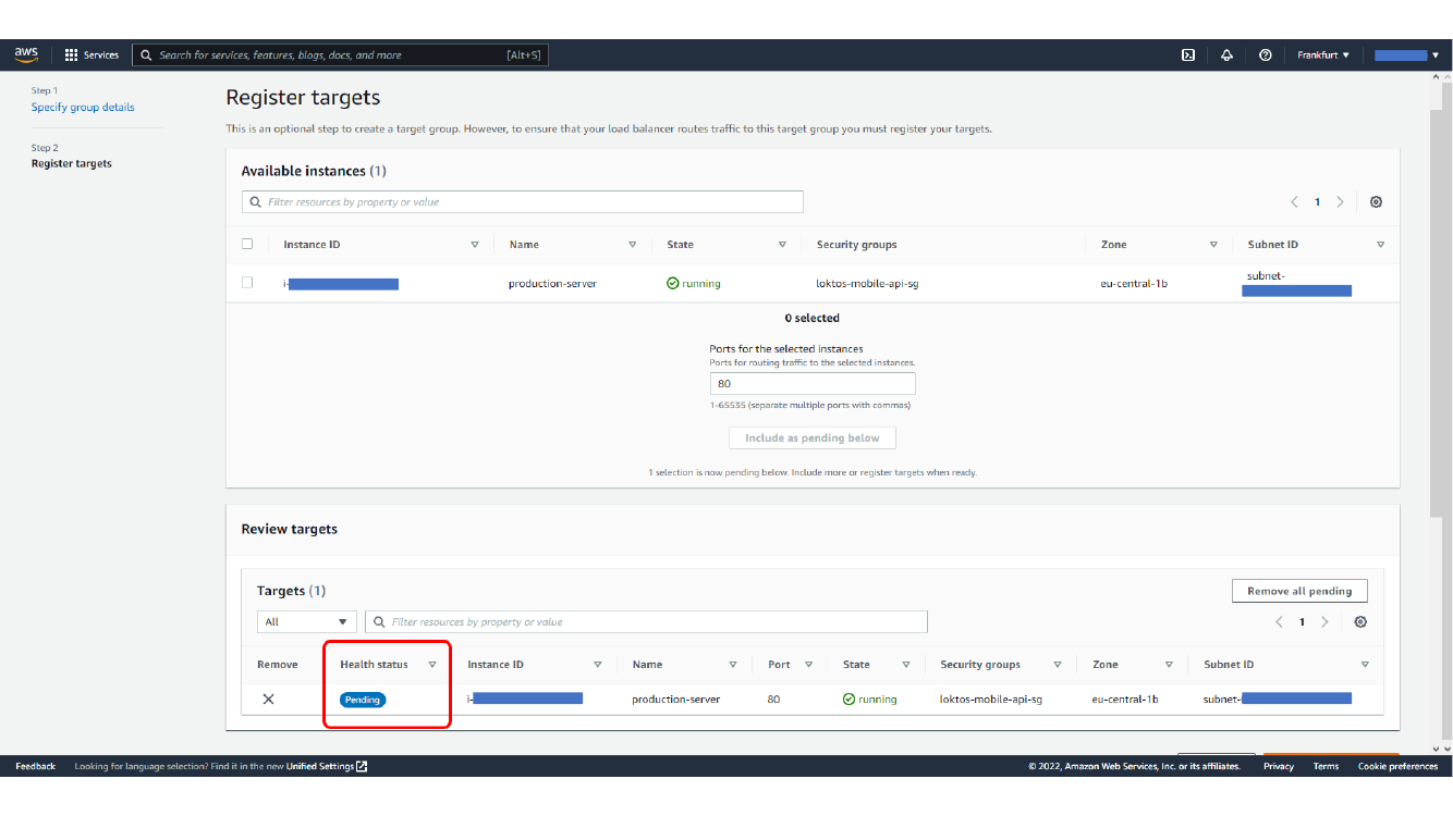 Adding selected EC2 instance as target