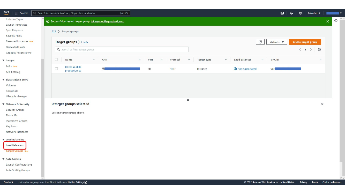 Starting Application Load Balancer creation