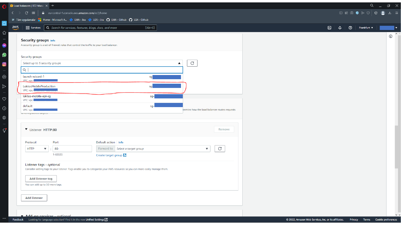 Selecting the ACM certificate for HTTPS listener
