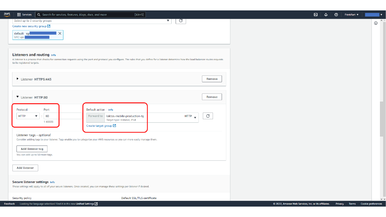 Reviewing Application Load Balancer configuration