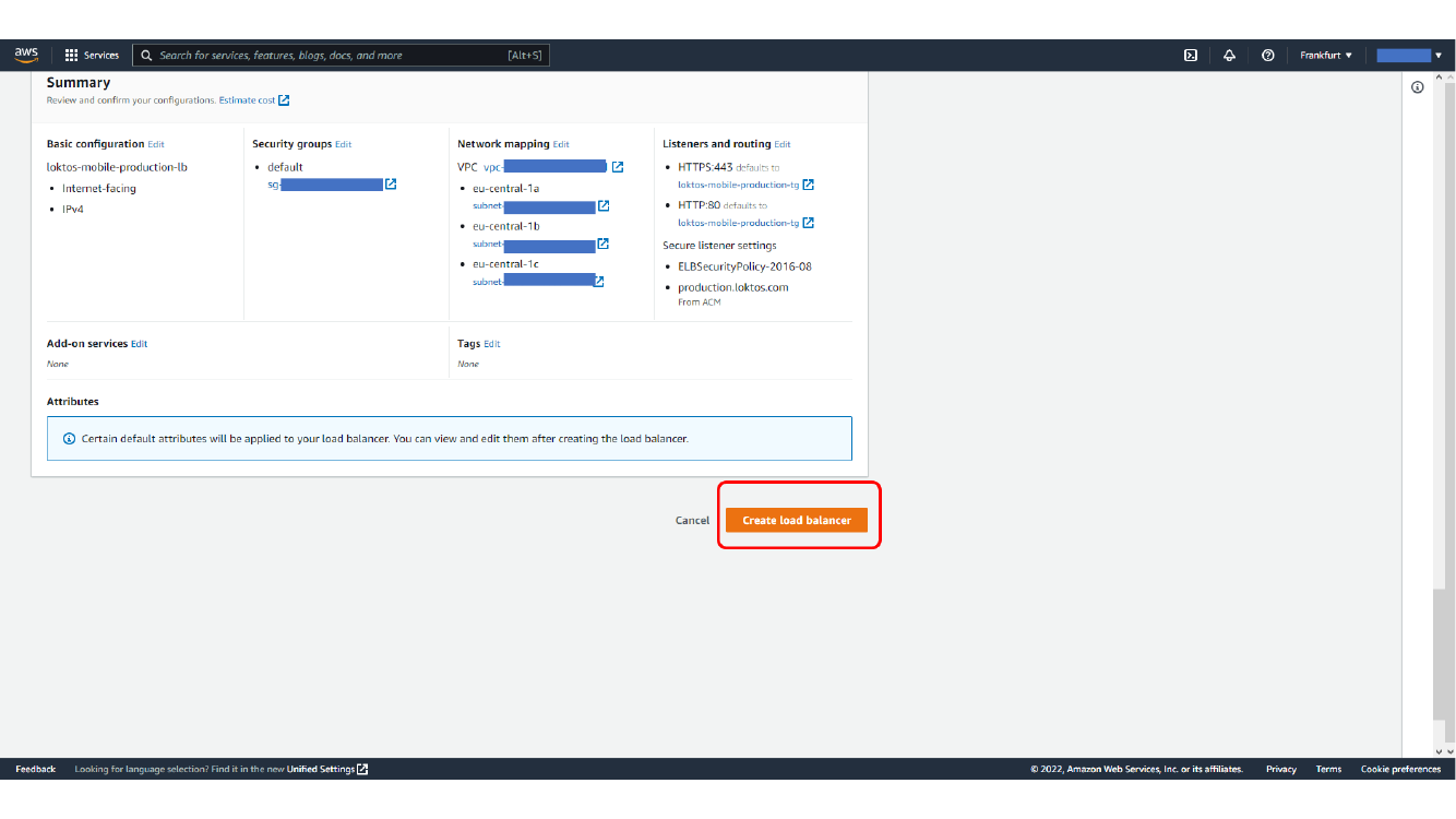 Application Load Balancer creation in progress