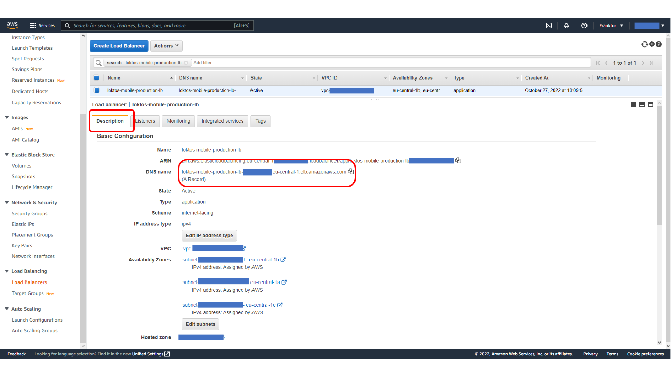 Application Load Balancer ready with target group and certificate