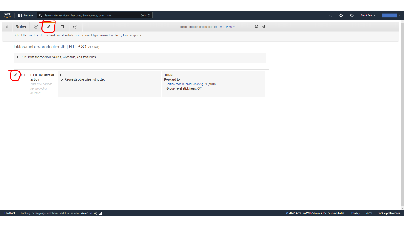 Editing the HTTP listener default action