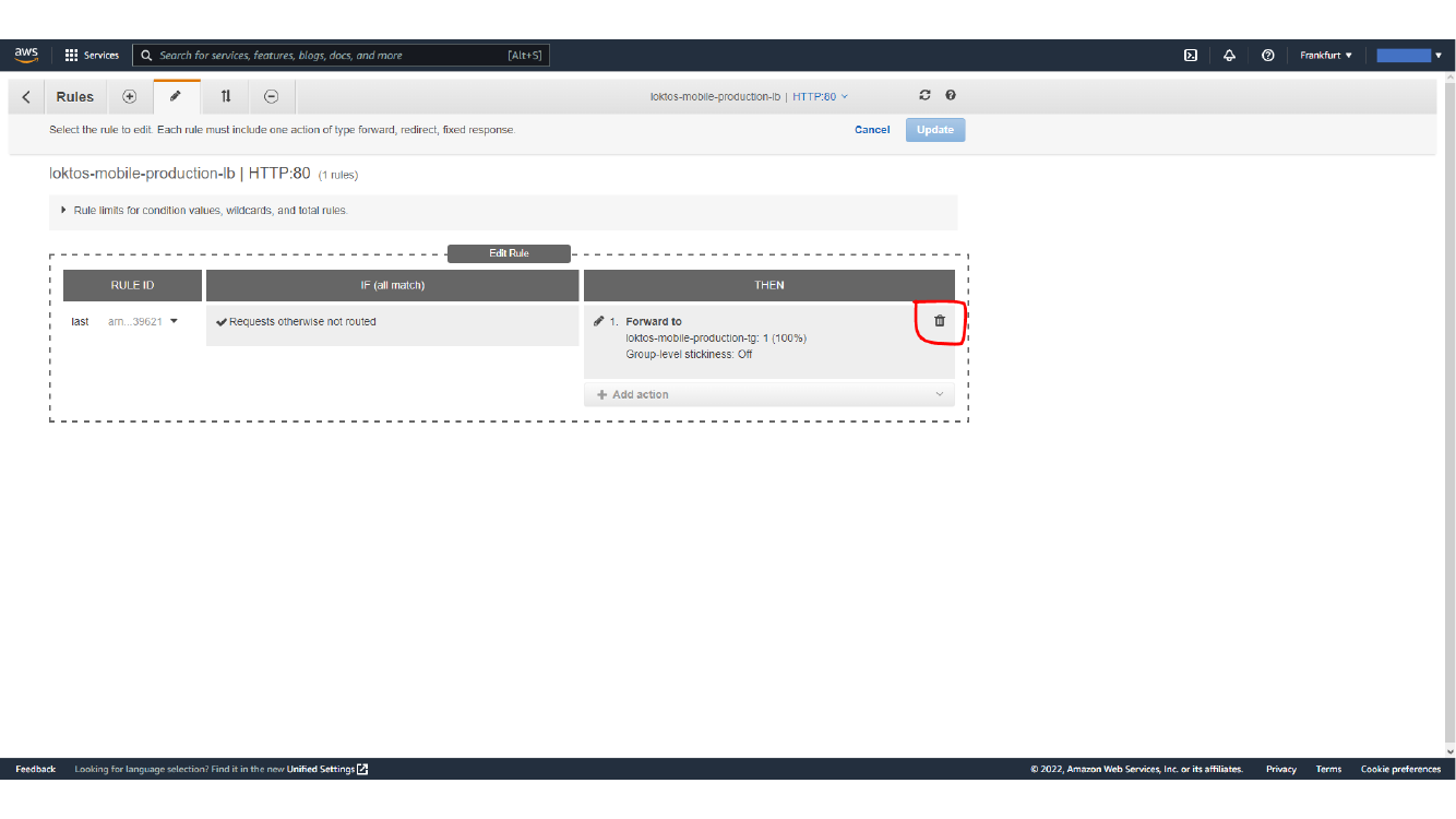 Removing HTTP forwarding action