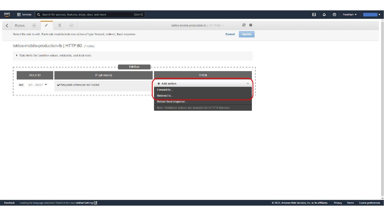 Adding HTTPS redirect action