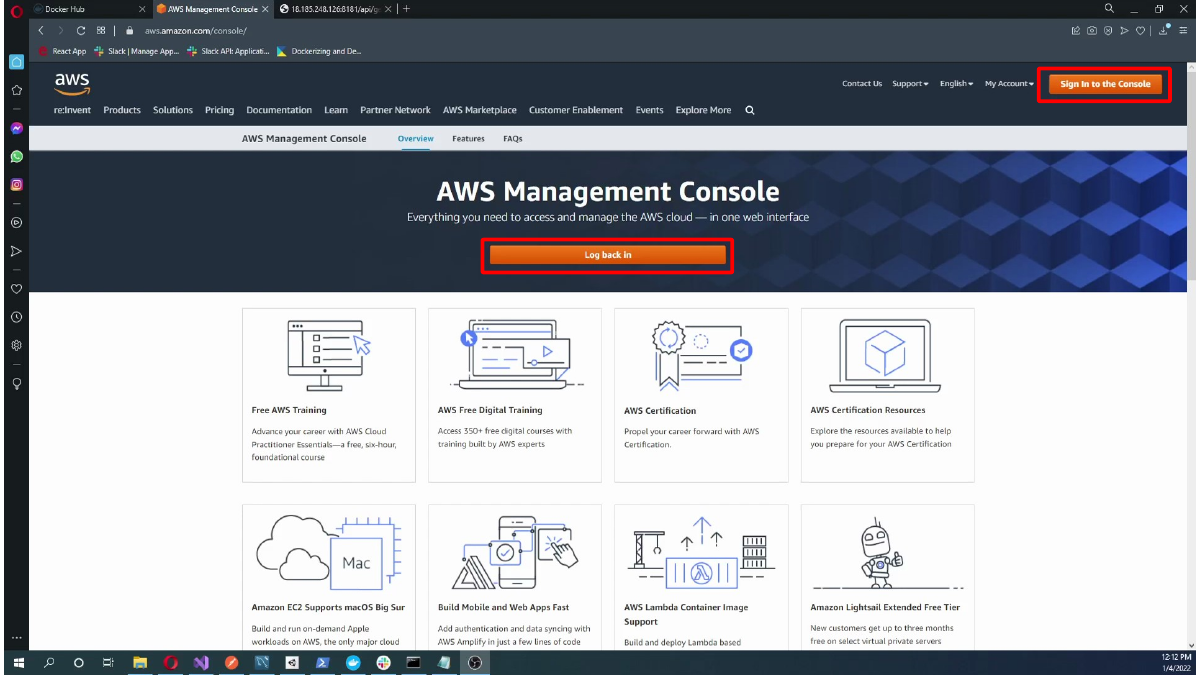 Opening the AWS Management Console