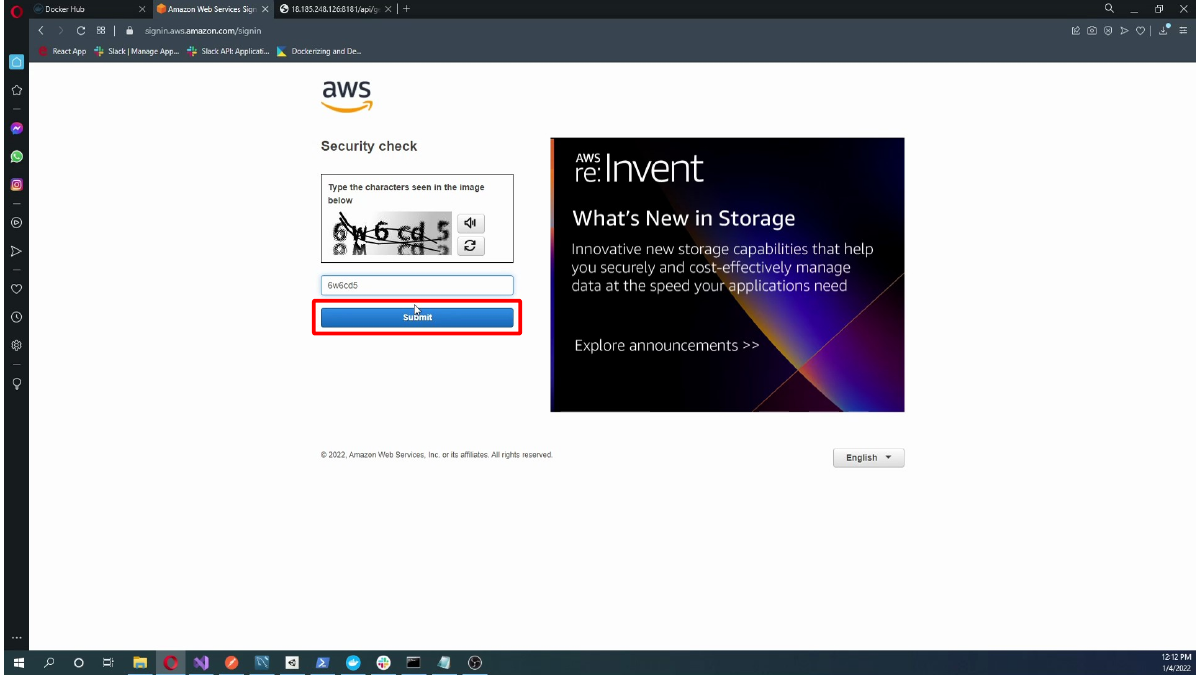 Completing the AWS sign-in security check