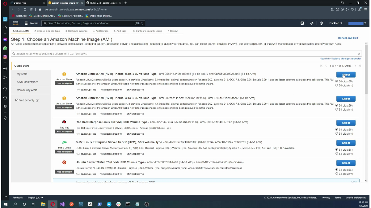 Selecting a Linux AMI for the EC2 instance