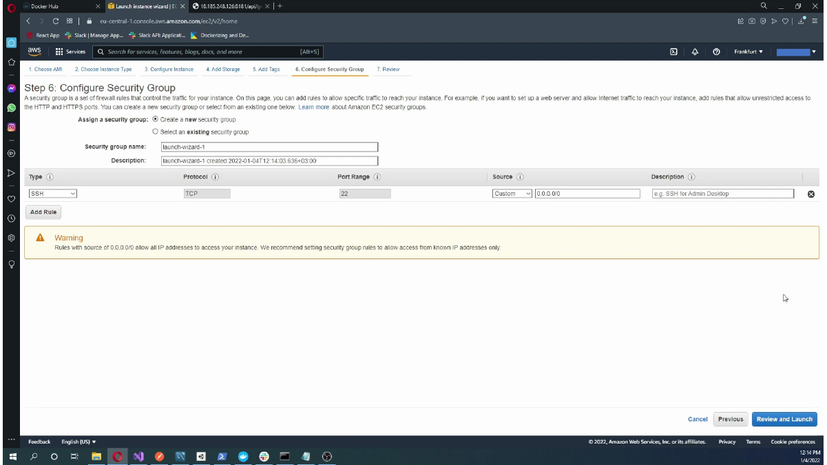 Configuring the EC2 security group during launch
