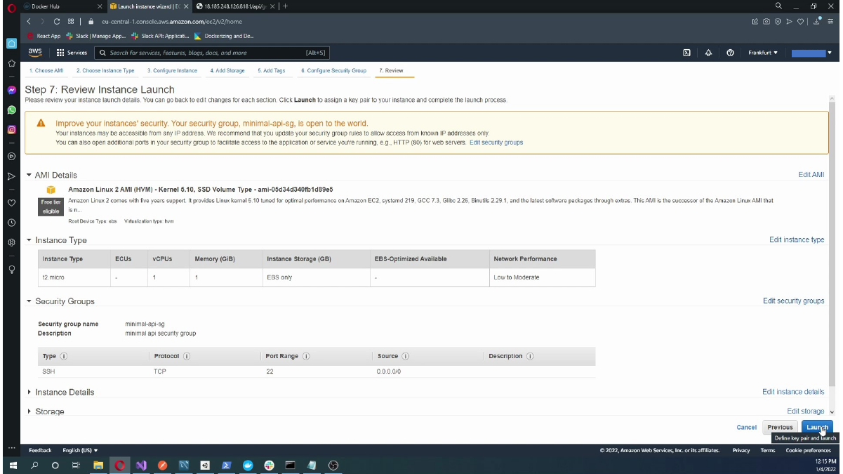Reviewing EC2 instance launch settings