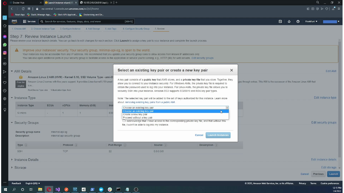 Naming or selecting the EC2 key pair