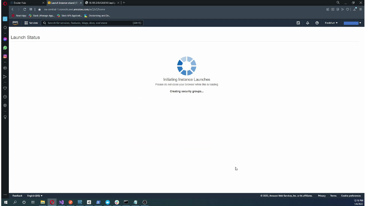 EC2 instance launch status screen