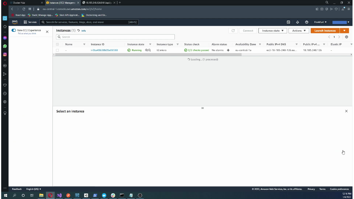 Viewing the newly created EC2 instance in the instances list
