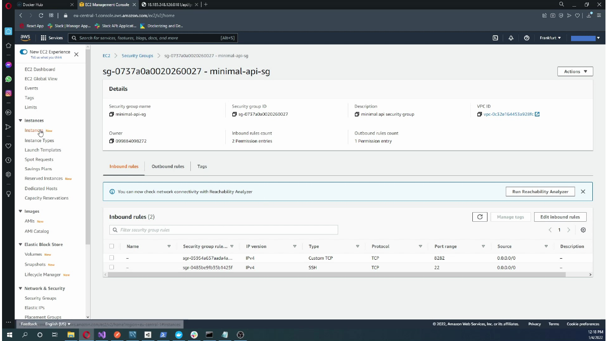 Confirming the new inbound rule is listed