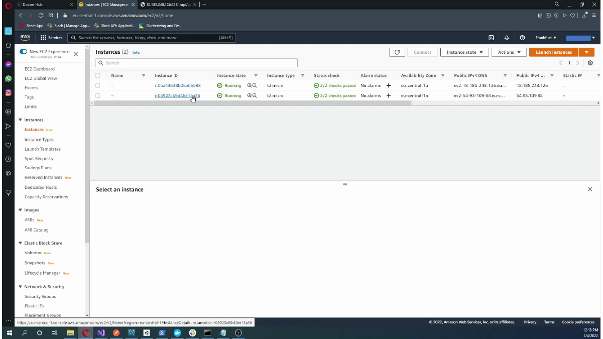 Returning to the EC2 instances page