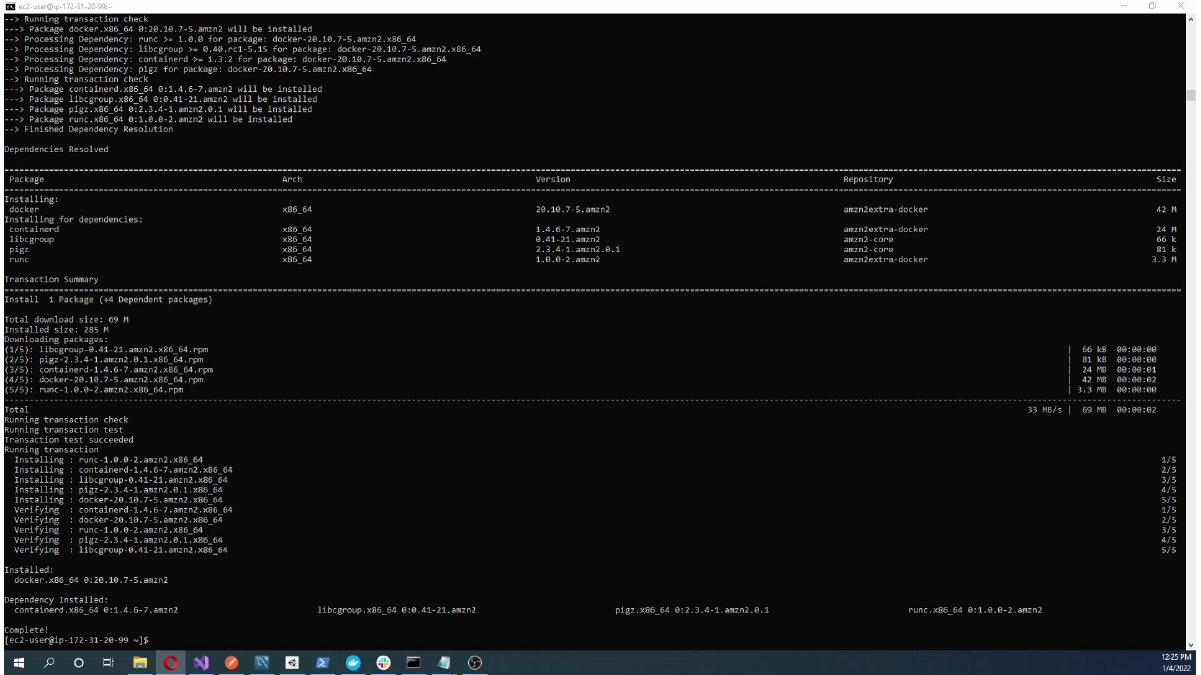 Checking Docker installation on the EC2 server