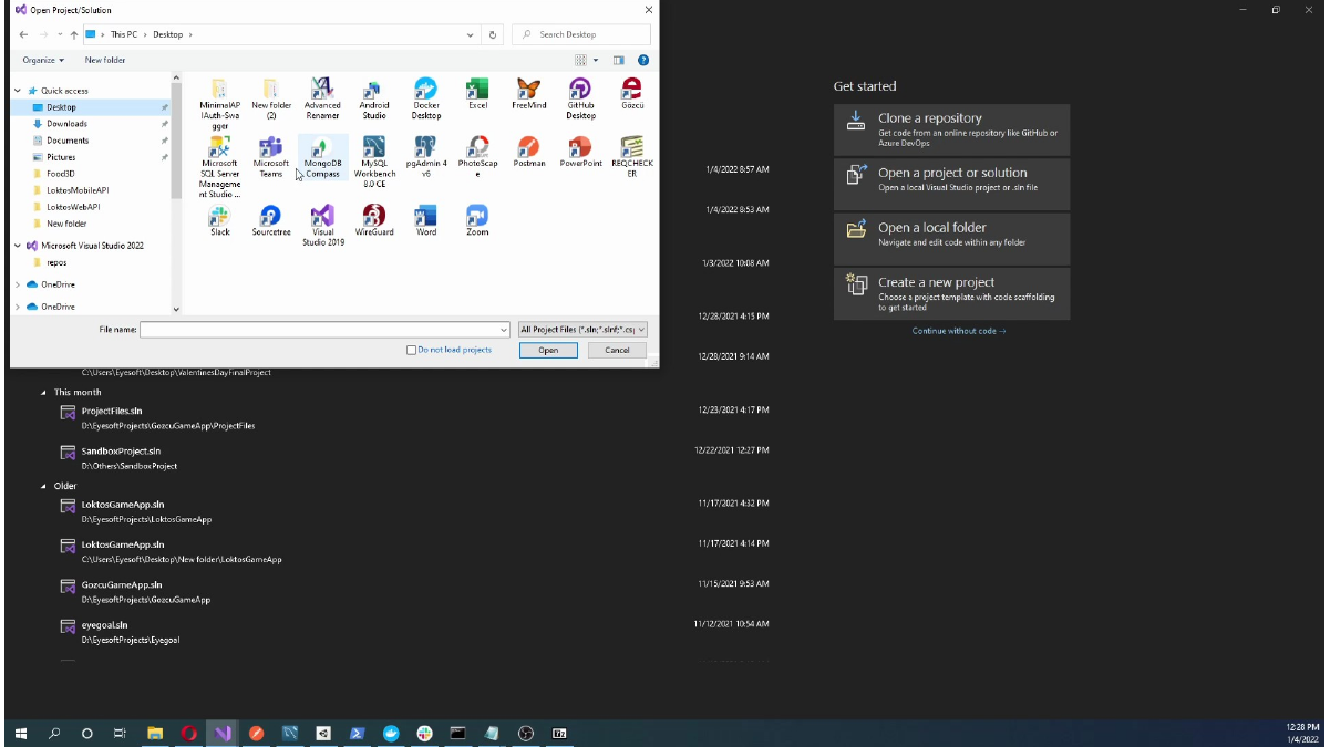 Selecting the ASP.NET Core solution or project file