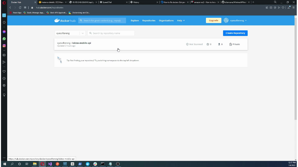 Opening the Docker Hub repositories page