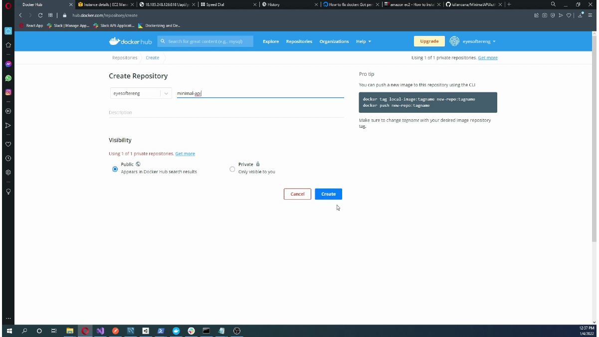 Creating a Docker Hub repository for the Web API image
