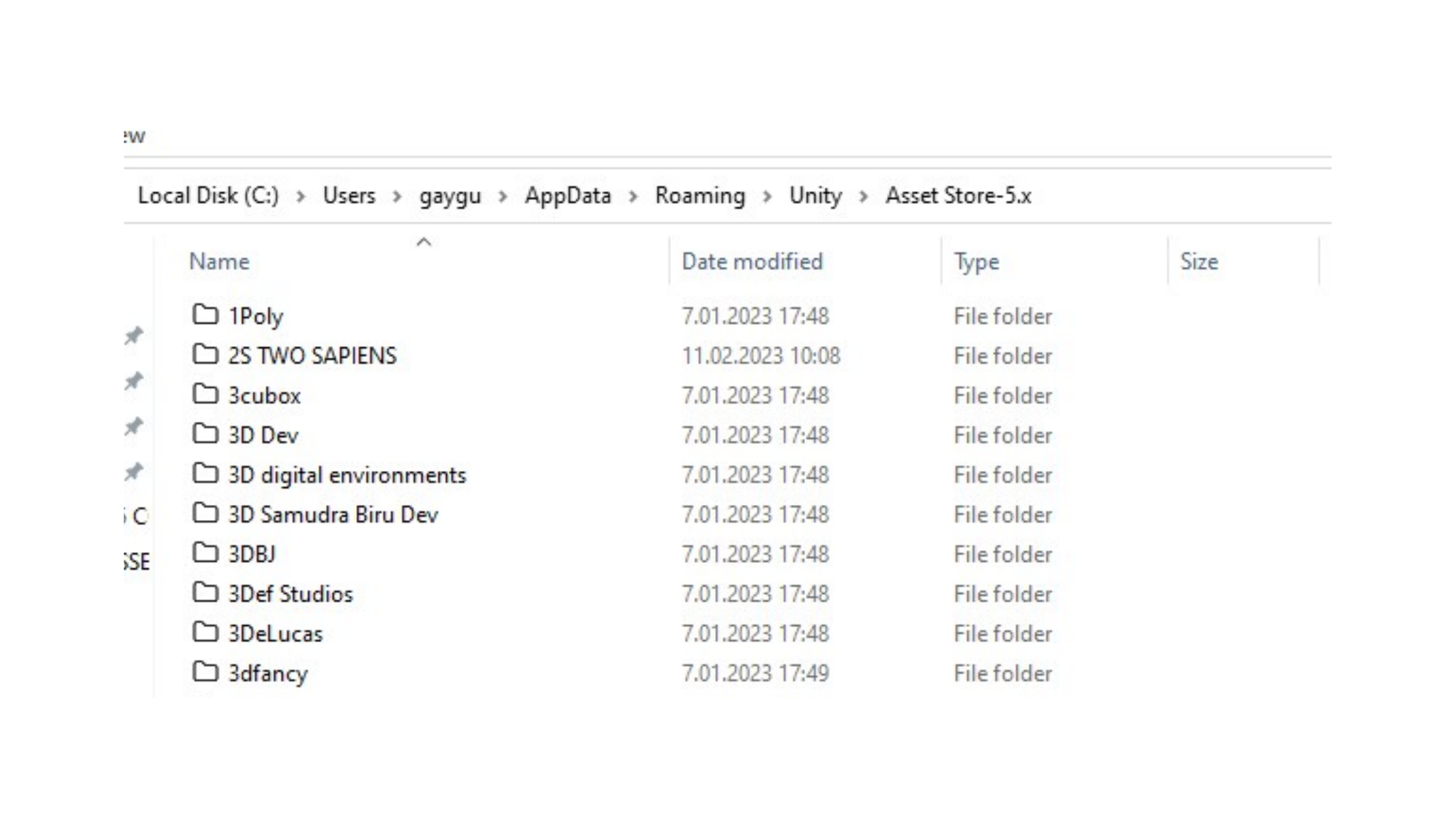 Downloaded Unity Asset Store packages inside the default folder