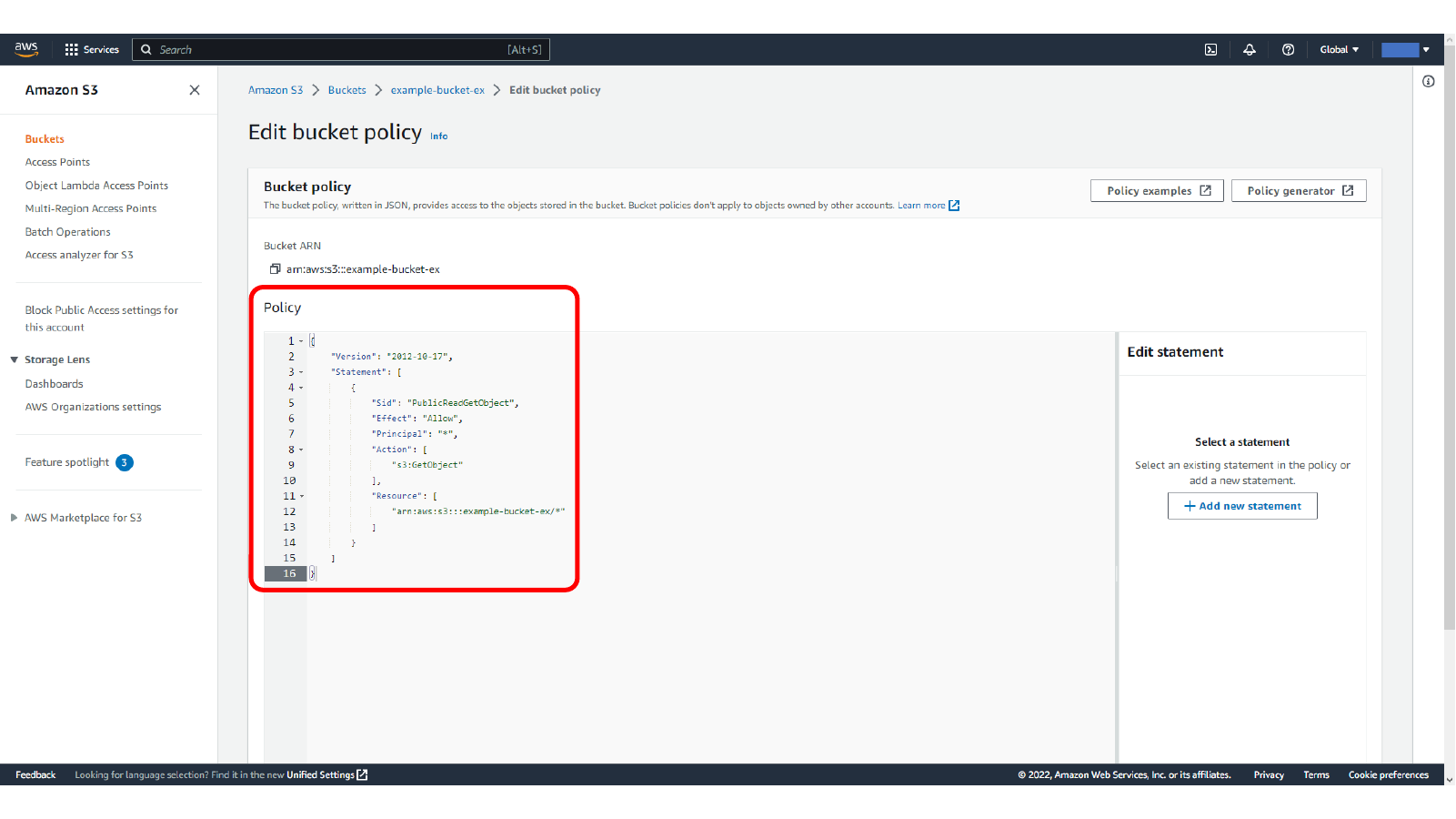 Adding a public read bucket policy for S3 objects