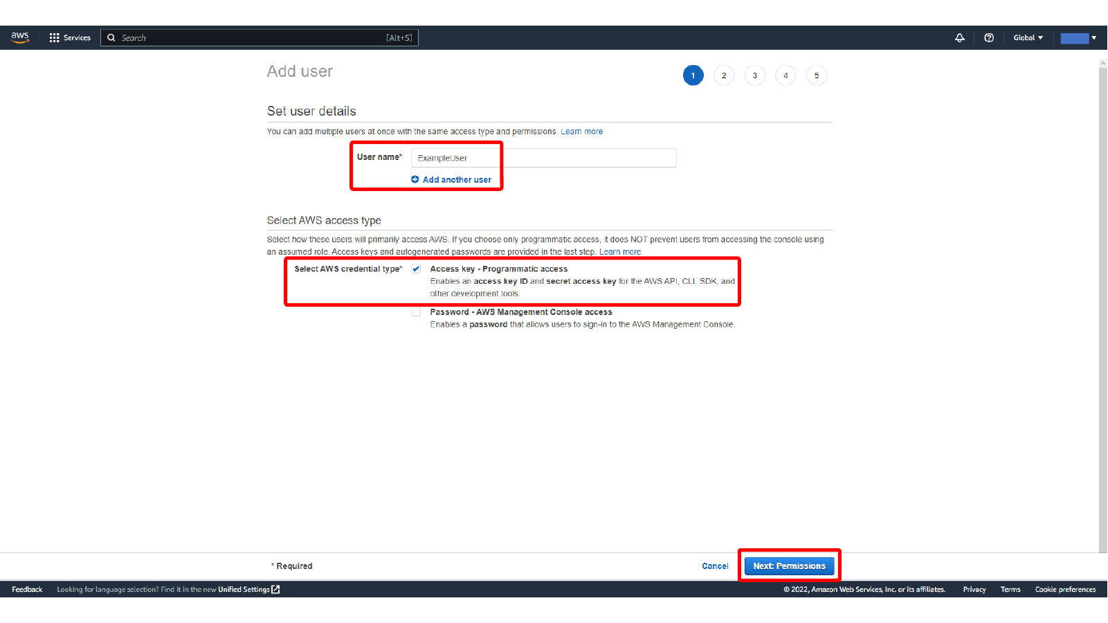 Creating an IAM user with access key programmatic access