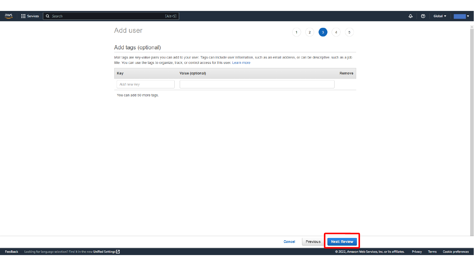Skipping optional IAM user tags