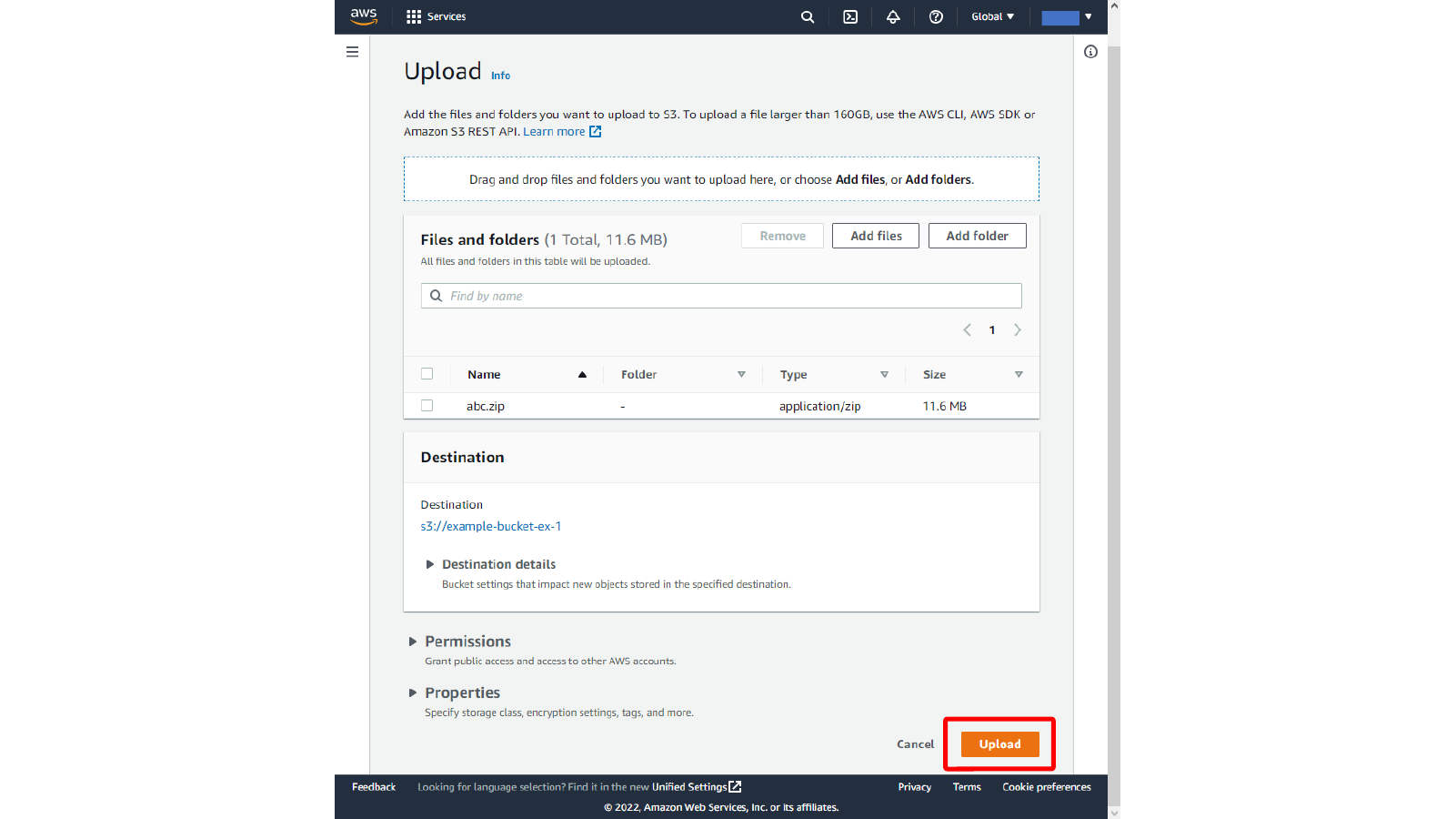 Uploading a zip file to the S3 bucket