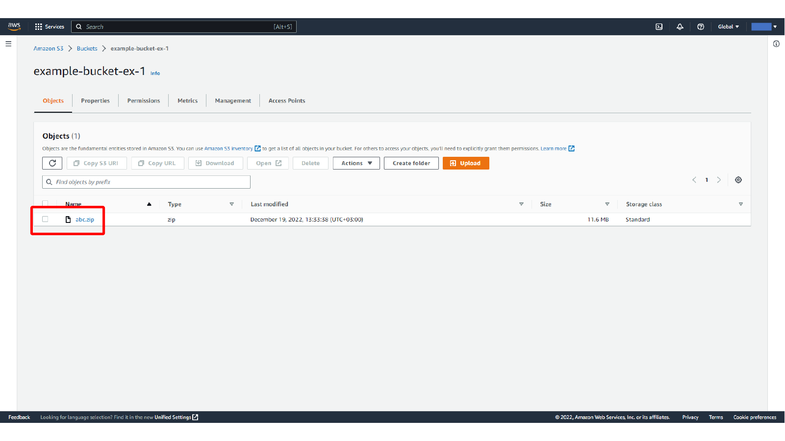 Opening the uploaded S3 object details