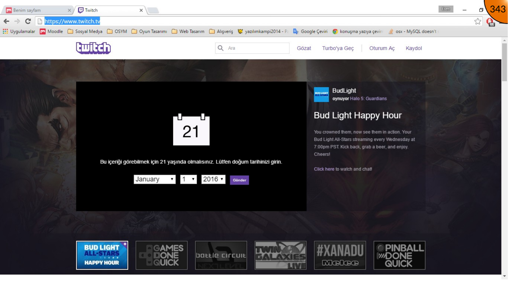 Opening Twitch sign up page