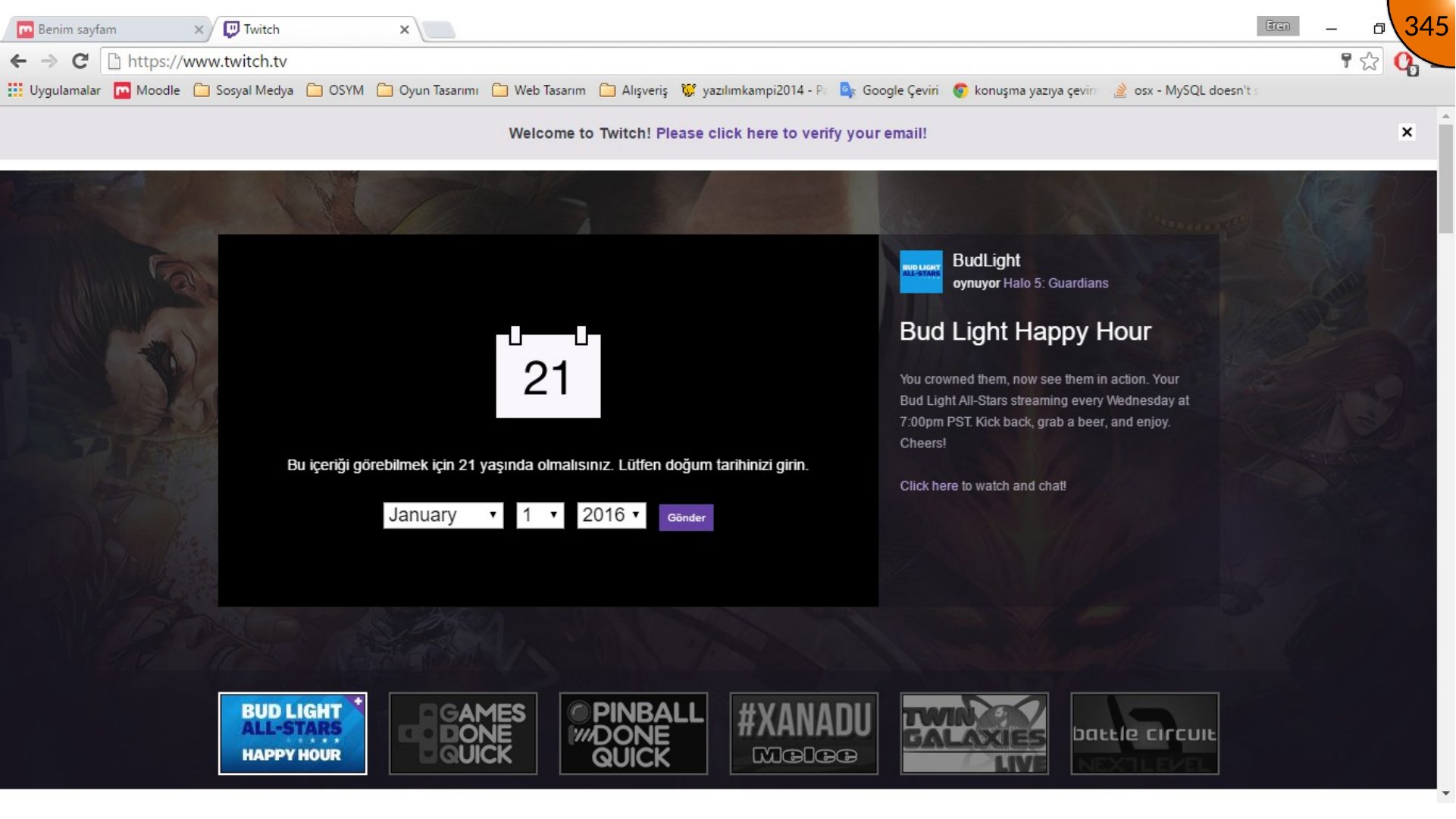 Opening Twitch verification email