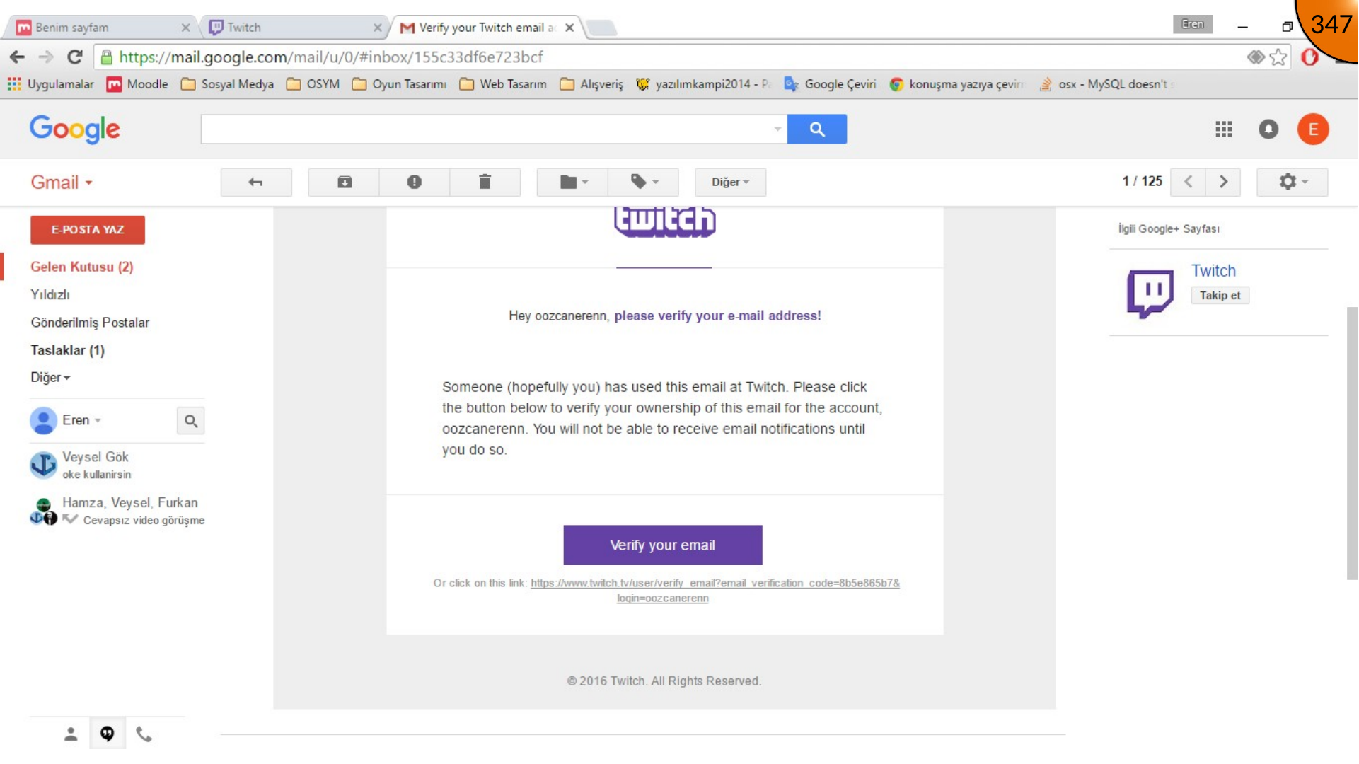 Confirming Twitch email address