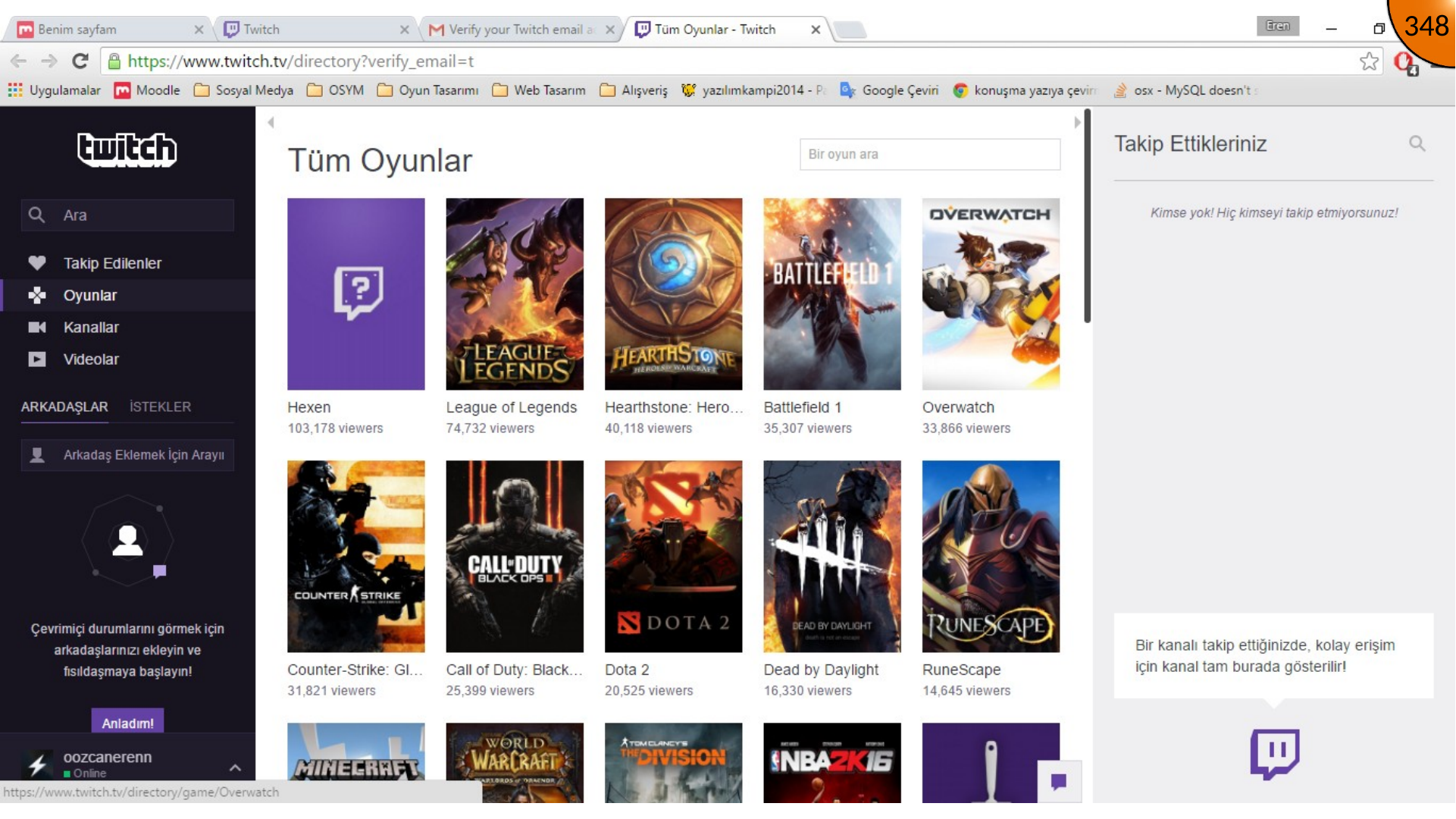 Opening Twitch dashboard from user menu