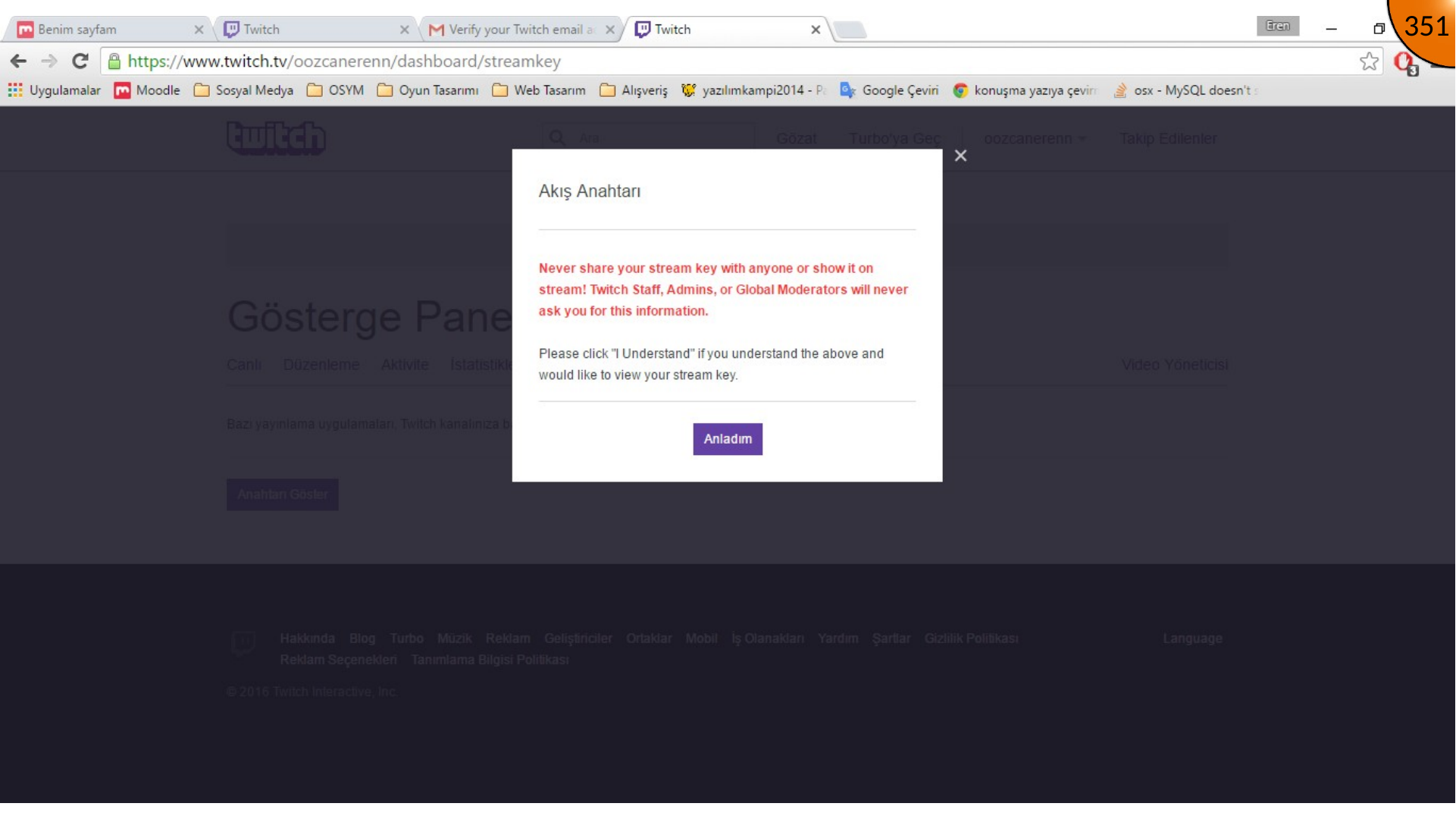 Viewing Twitch stream key