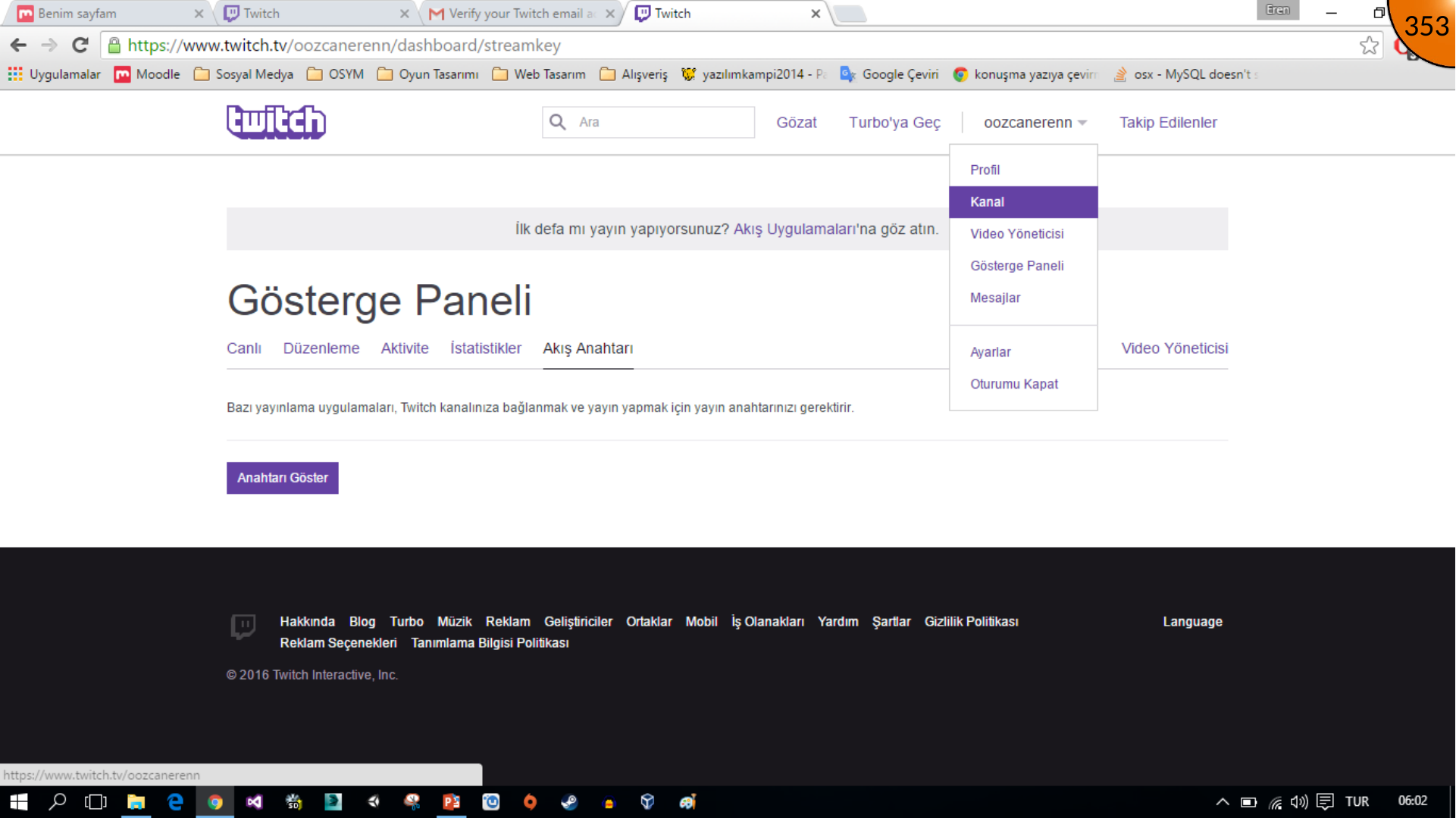 Copying Twitch channel embed code from share dialog