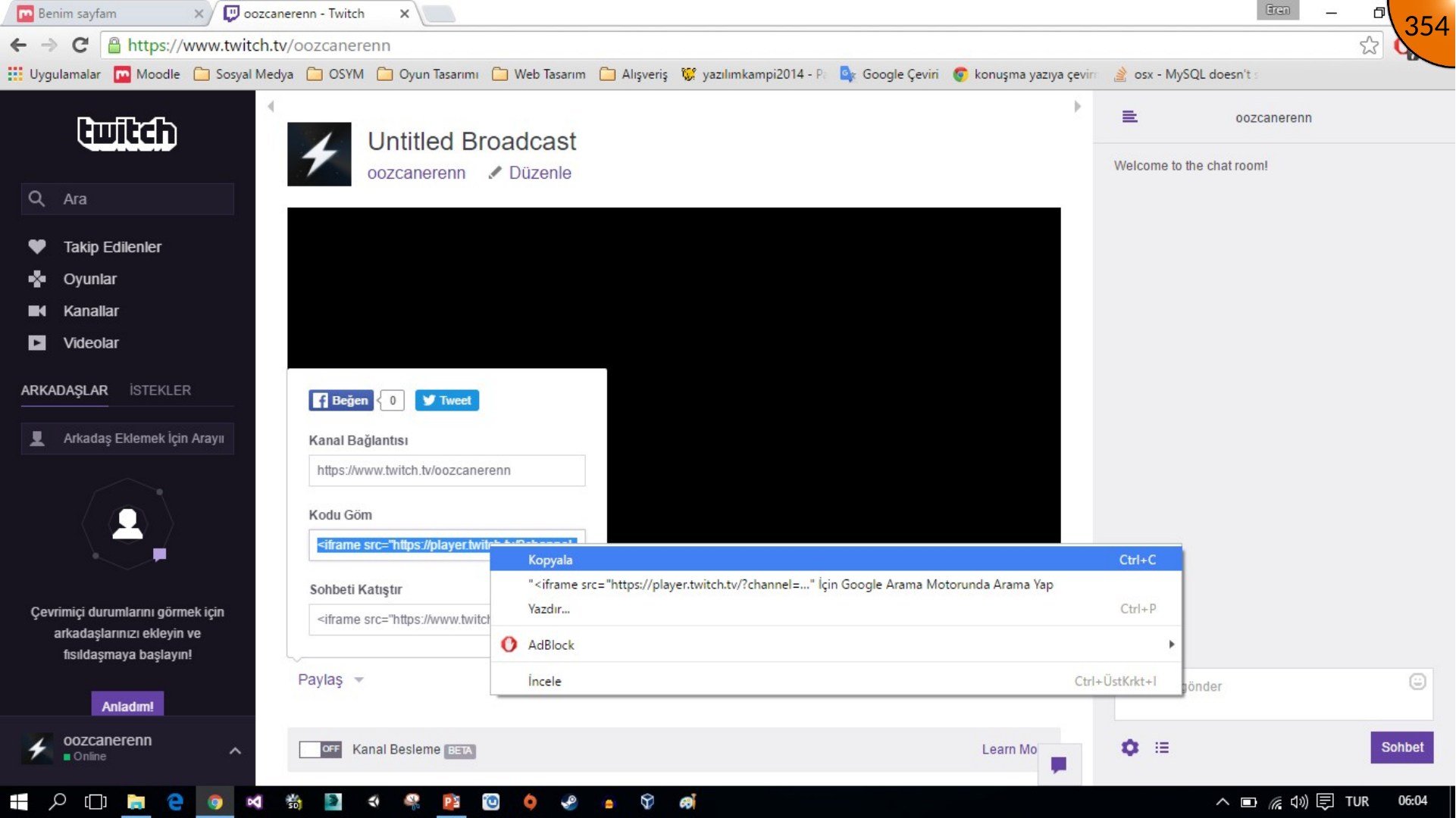 Pasting Twitch embed code in Moodle HTML editor
