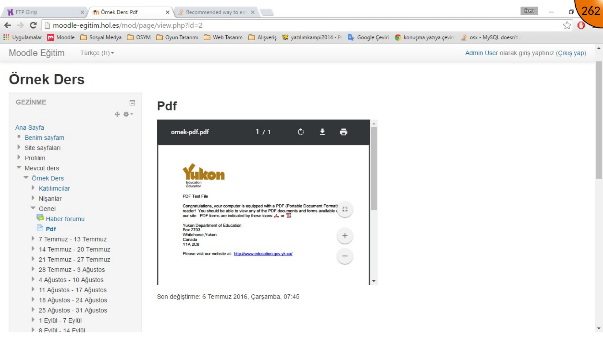 Hosted PDF displayed in Moodle