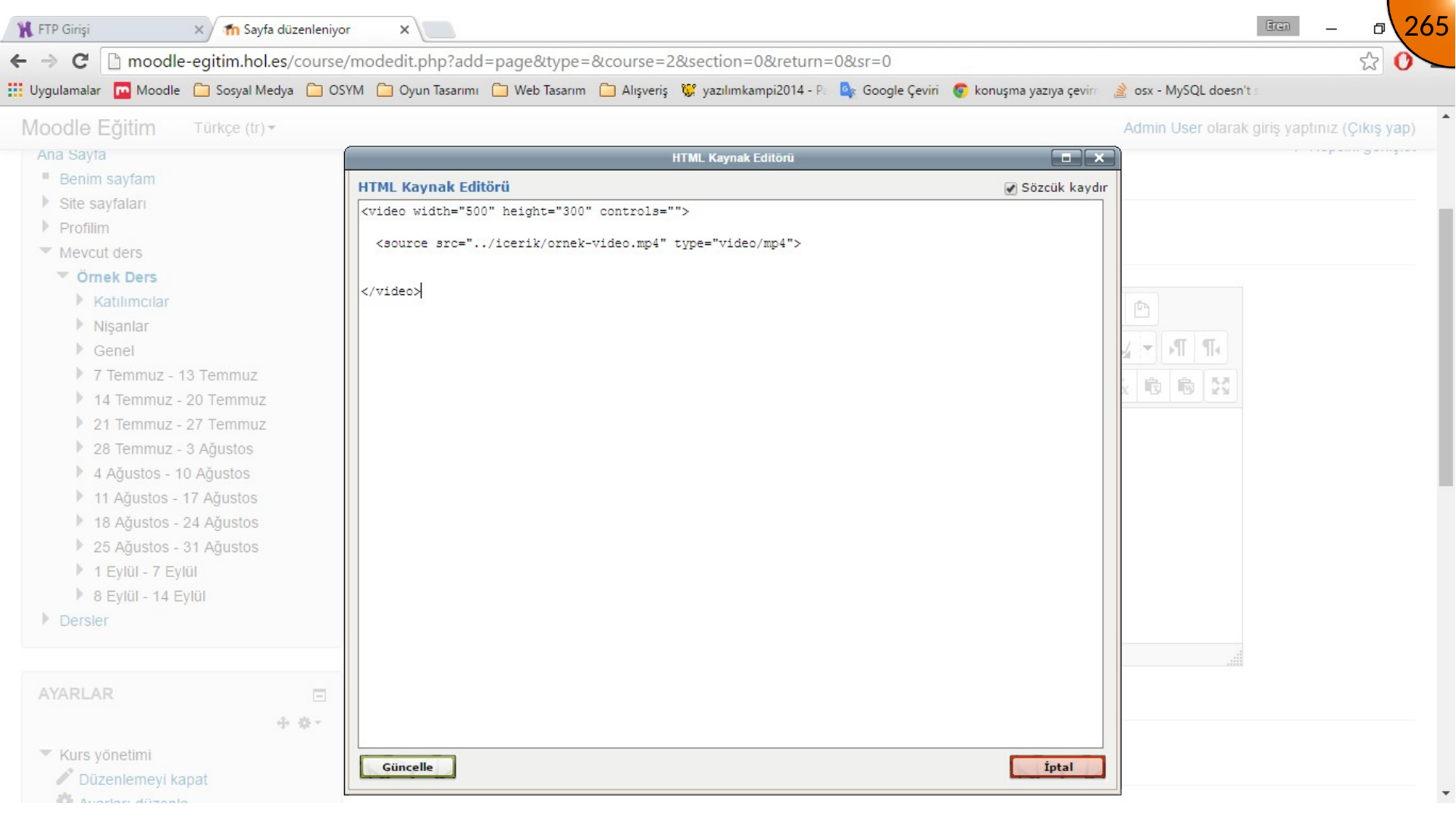 Adding hosted video markup in Moodle HTML editor